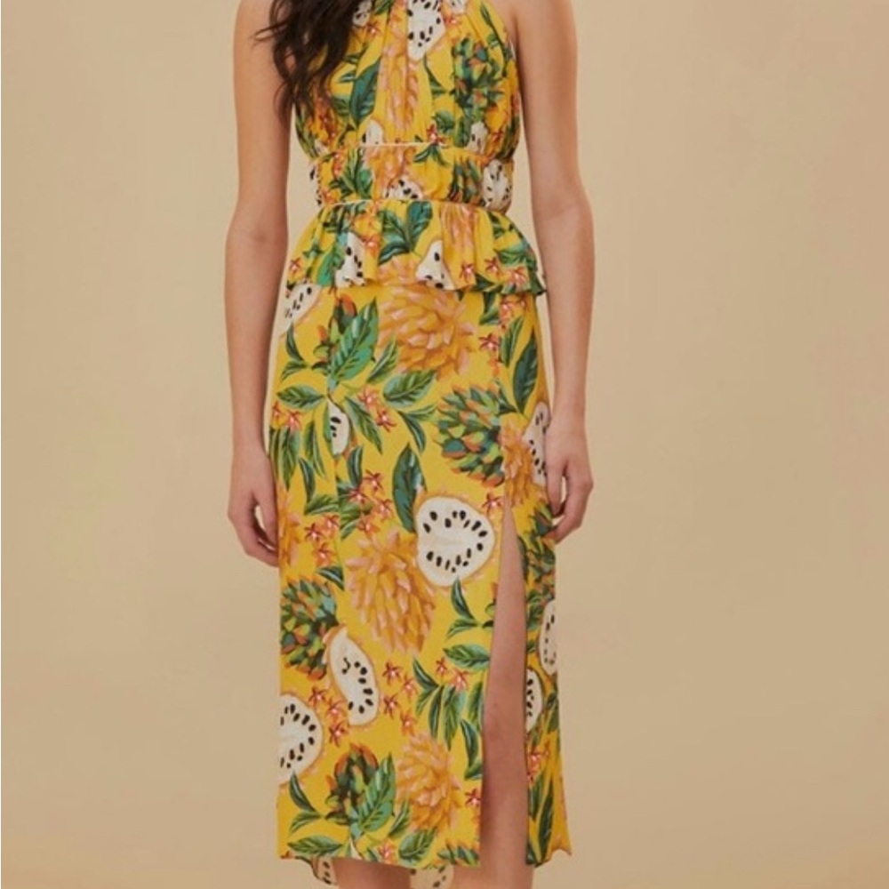 FARM Rio Yellow Birba Sleeveless Midi